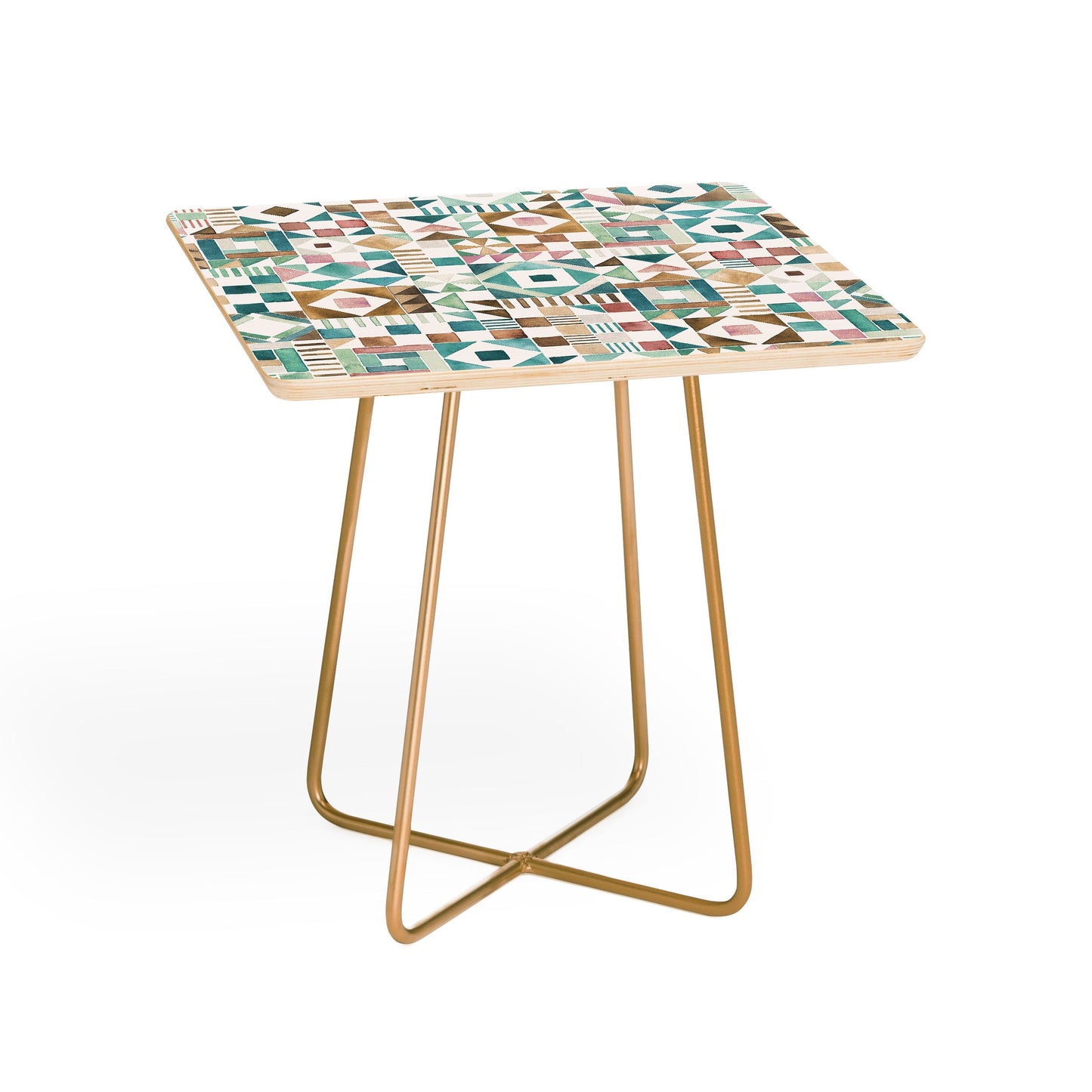 Ninola Design Charming Nostalgia Geometric Tiles Patchwork Aqua Pink Gold Side Table