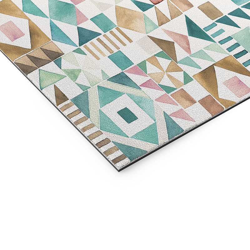 Ninola Design Charming Nostalgia Geometric Tiles Patchwork Aqua Pink Gold Welcome Mat