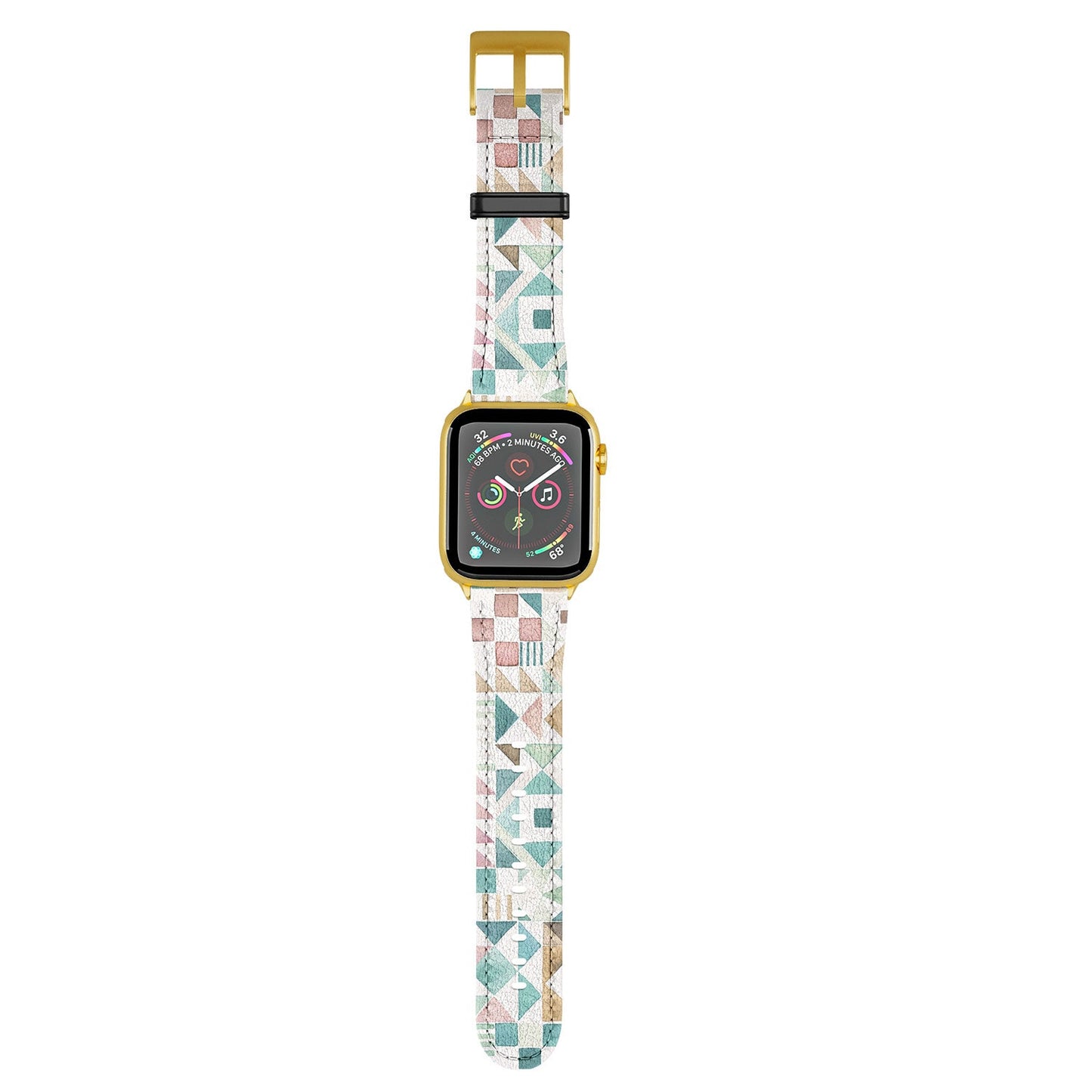 Ninola Design Charming Nostalgia Geometric Tiles Patchwork Aqua Pink Gold Apple Watch Band