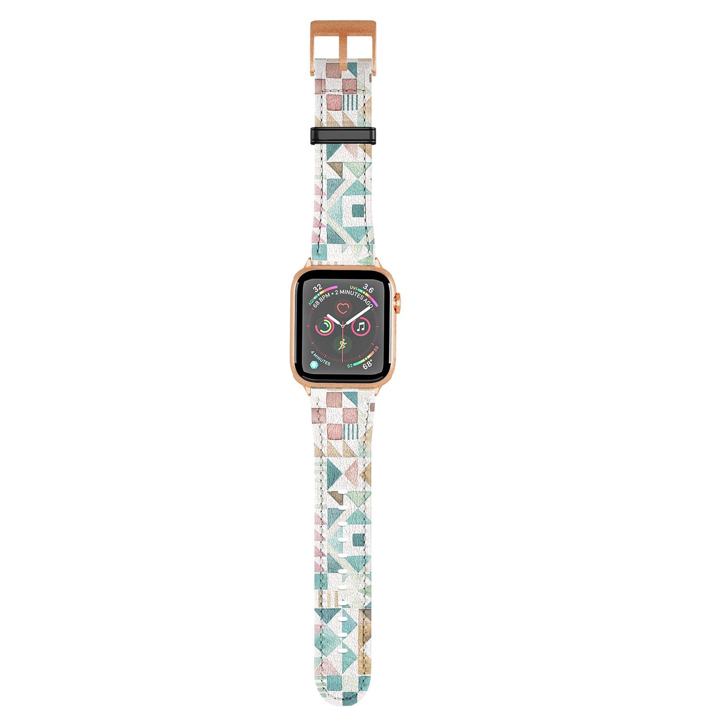 Ninola Design Charming Nostalgia Geometric Tiles Patchwork Aqua Pink Gold Apple Watch Band