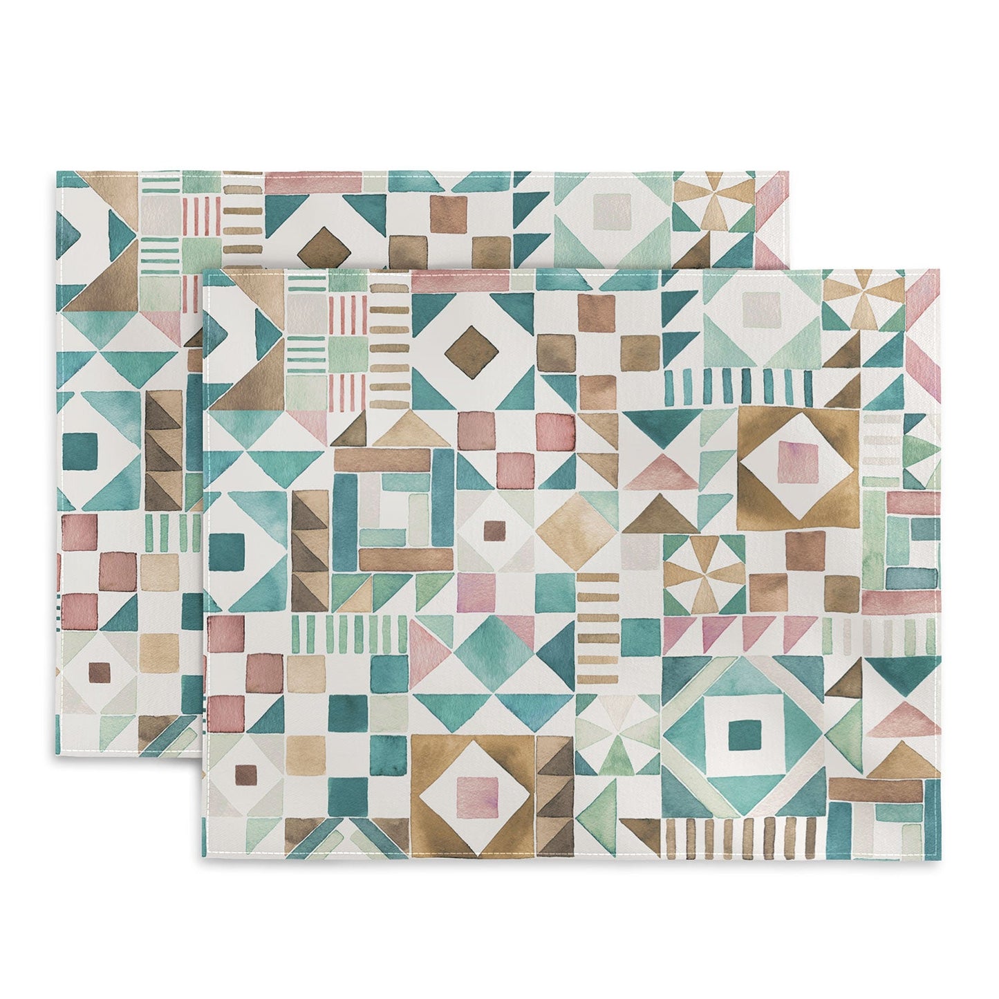 Ninola Design Charming Nostalgia Geometric Tiles Patchwork Aqua Pink Gold Placemat
