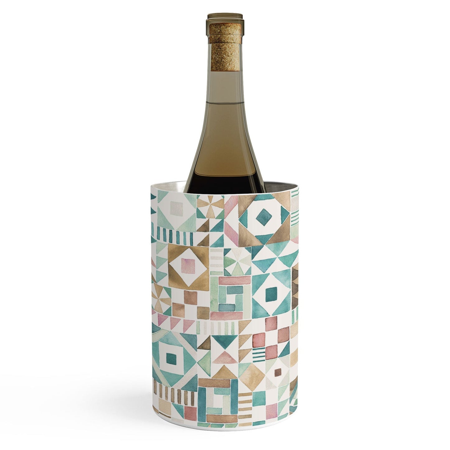 Ninola Design Charming Nostalgia Geometric Tiles Patchwork Aqua Pink Gold Wine Chiller