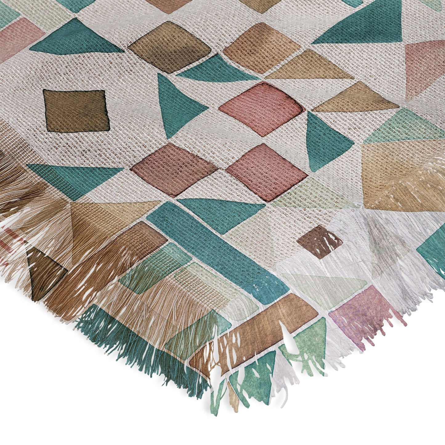 Ninola Design Charming Nostalgia Geometric Tiles Patchwork Aqua Pink Gold Throw Blanket