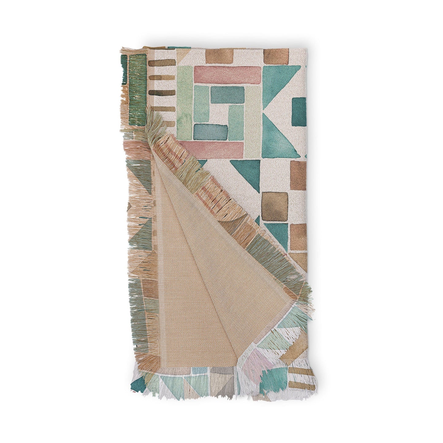 Ninola Design Charming Nostalgia Geometric Tiles Patchwork Aqua Pink Gold Throw Blanket