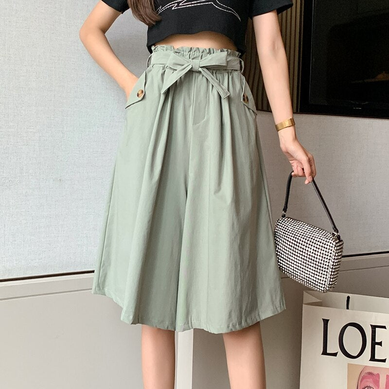 Thalassa - Hoge Taille Drapeer Halve Lijf Rok Broek