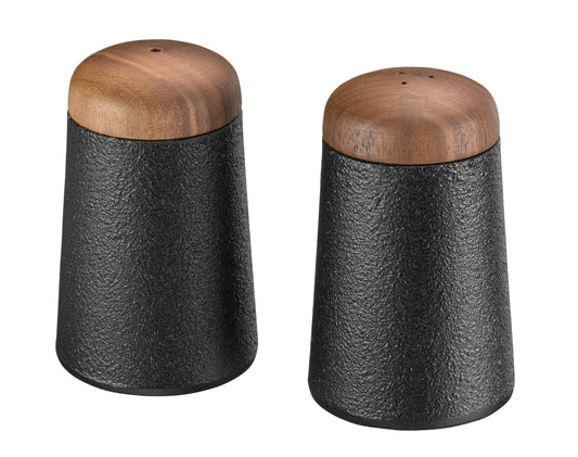 Salt & Pepper Shakers in Cast Iron with Walnut