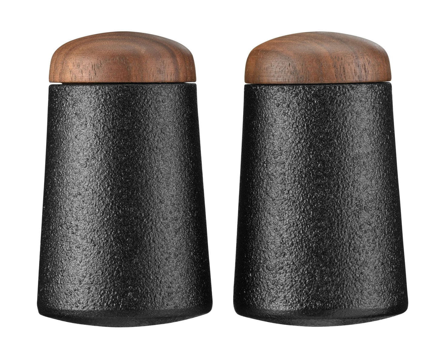 Salt & Pepper Shakers in Cast Iron with Walnut